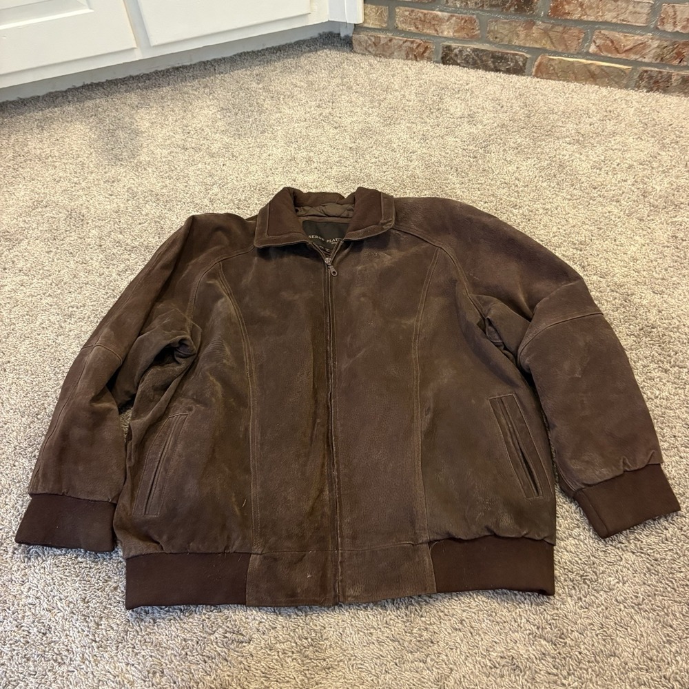 Vintage Serge Platini Brown Suede Genuine Leather Jacket XXL 2XL Made In Italy